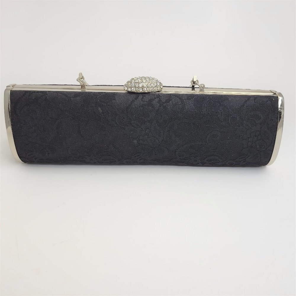 Black Lace Hard Case Evening Clutch Bag With Detachable Shoulder Chain
